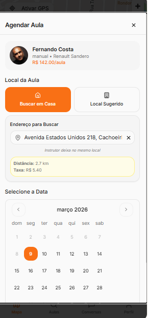 Perfil do instrutor no mapa - app CNH Agora para alunos
