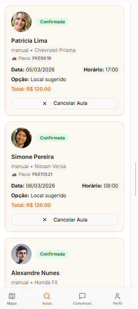 Agendamento de aula - app CNH Agora para alunos