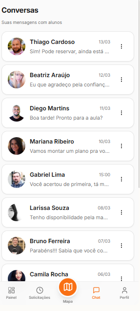Chat com aluno - app CNH Agora para instrutores