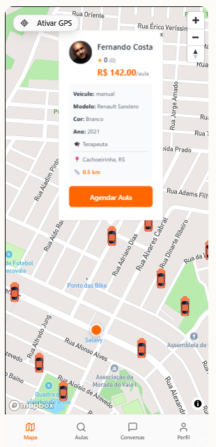 Tela de busca de instrutor - app CNH Agora para alunos