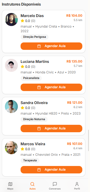 Status da aula - app CNH Agora para alunos