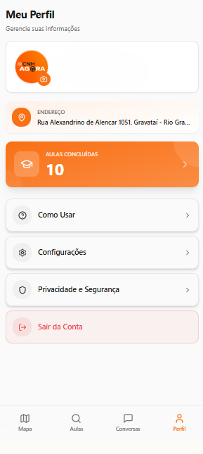 Perfil do aluno - app CNH Agora