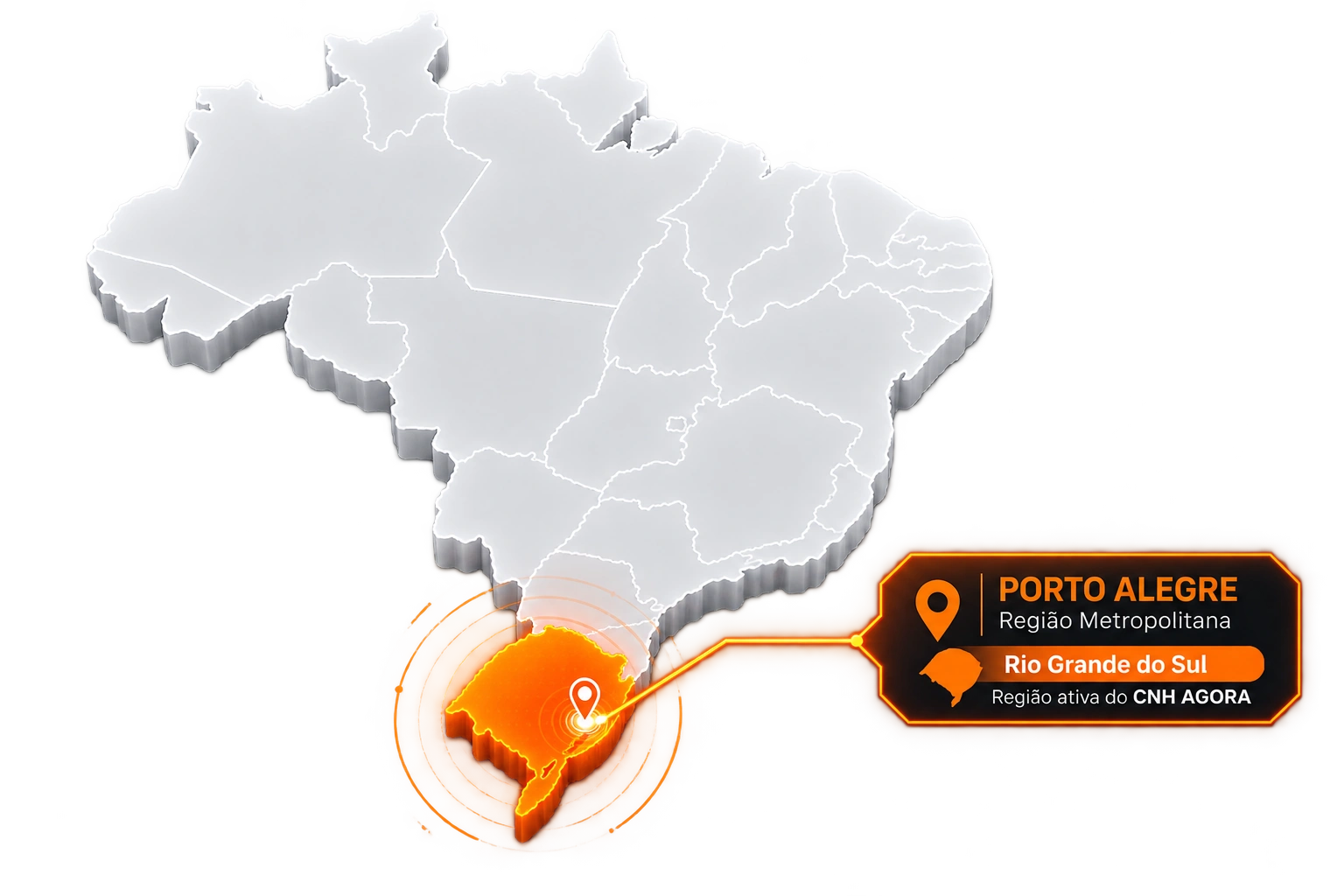 Mapa do Brasil com Porto Alegre e o Rio Grande do Sul destacados